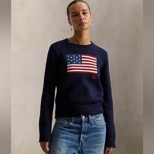 Ralph Lauren American Flag Sweater Stars and Stripes Classic Navy Blue Medium